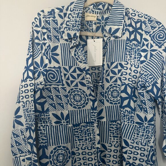 Julia Amory - The JA Shirt Dress - Blue / White Batik Patchwork - Picture 3 of 4